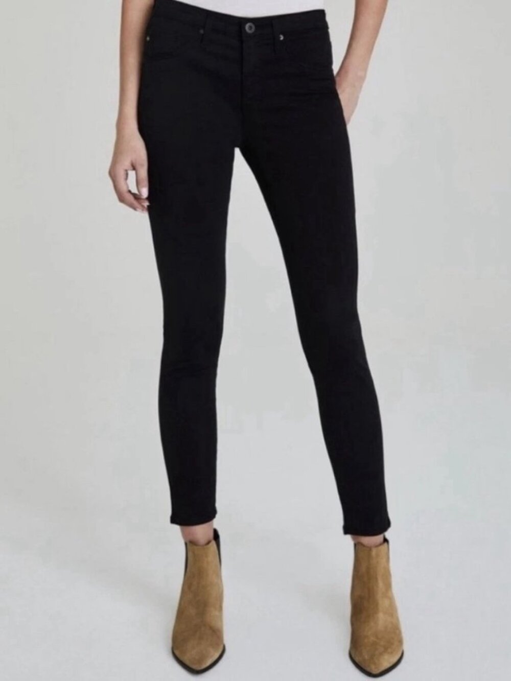 AG x Anthropologie The Abbey Ankle Mid-Rise Super Skinny Ankle Black Women's 28R
